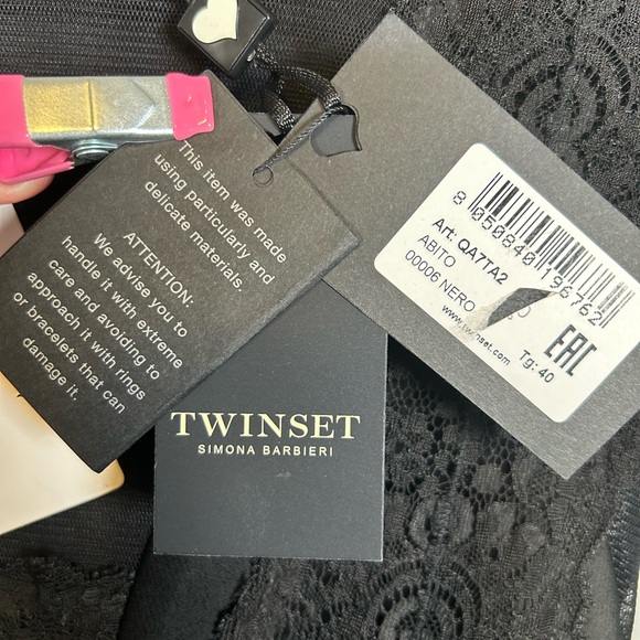 TWIN-SET NWT Scoop Neck Knee-Length Black Party Dress with Bow Lace‎ Sz 6/Small - Picture 12 of 16